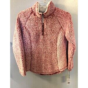 Te Verde Fleece Pullover 1/4 zip Jacket Red/Ivory Size Small NWT